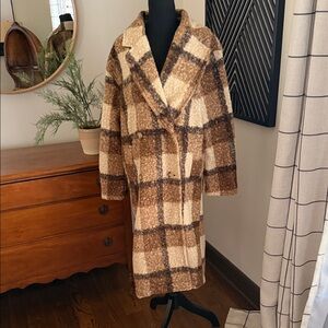 Very J Plaid boucle plaid coat medium